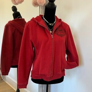 Harley-Davidson Crimson Red Zip Hoodie with Chest and Back Emblem